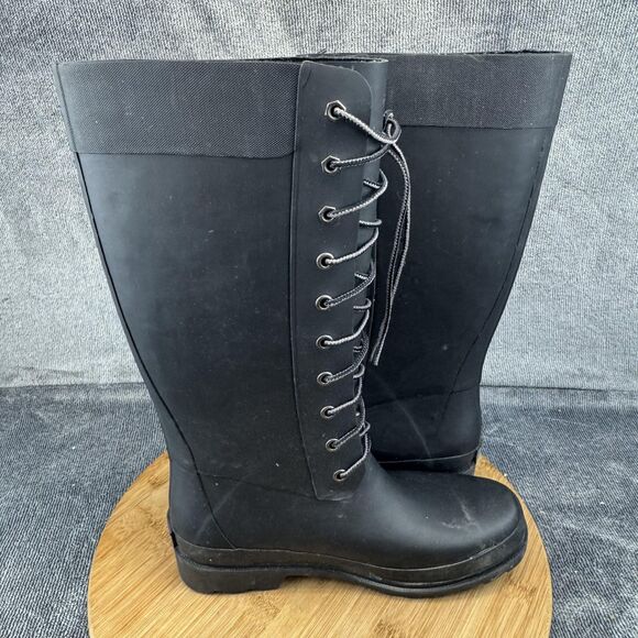 Timberland Boots Womens Size 8 Black Rubber Lace Tall Knee High Rain Waterproof - Picture 5 of 8
